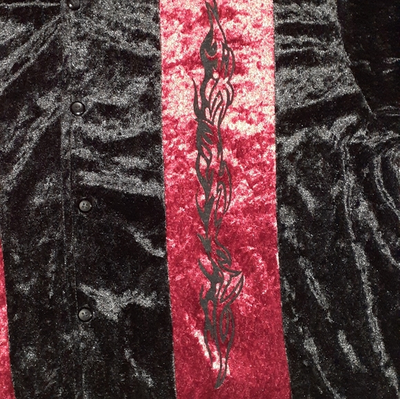 90s Epidemic Gothic Tribal Button Up Velour Shirt Vintage Vampire Rave - Picture 3 of 6